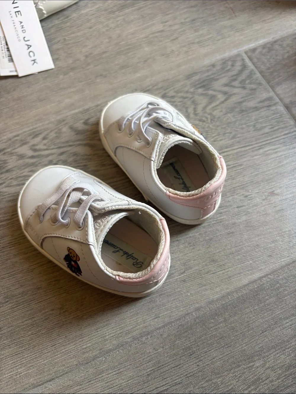 Polo by Ralph Lauren White Sneakers with Pink Heel and Teddy Embroidery